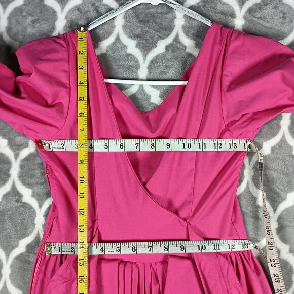 Vintage Laura Ashley Dress Size 10 Pink Cotton Puff Sleeve Maxi Fit Flare 80s - Picture 5 of 12